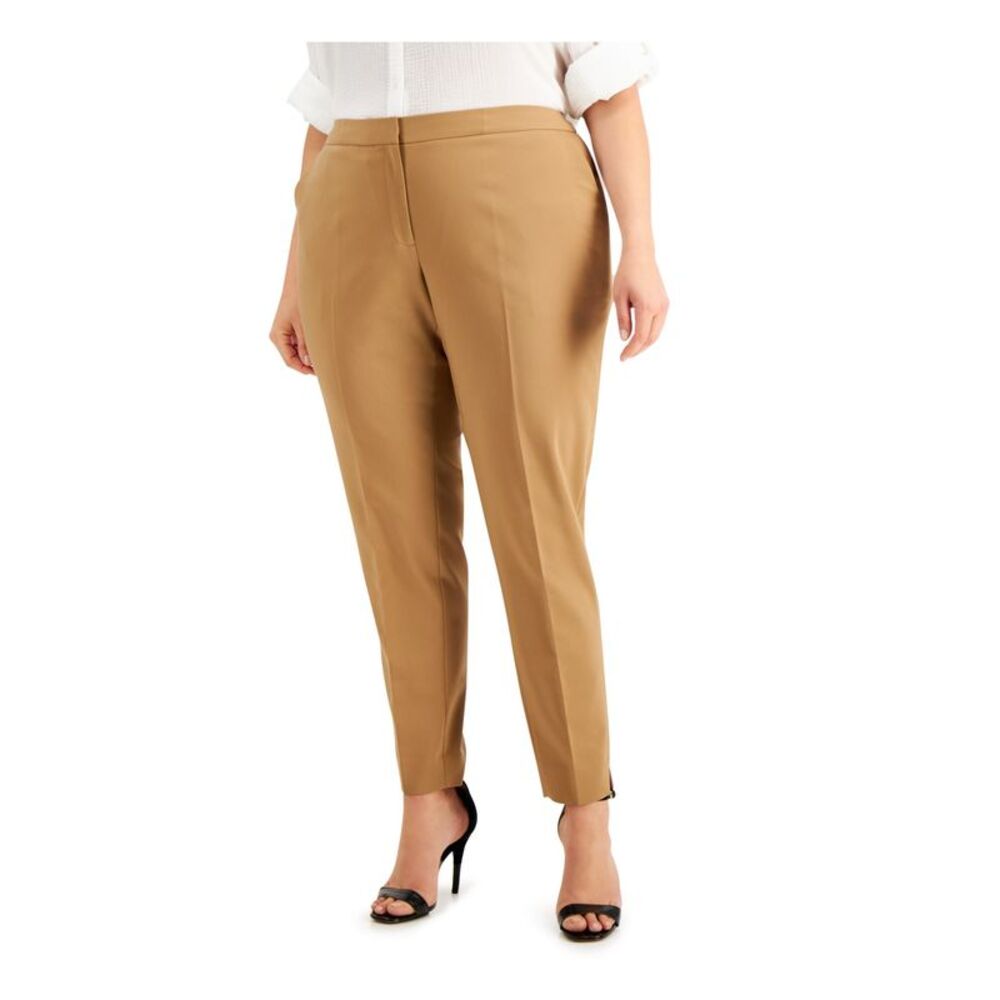 NWT CALVIN KLEIN Womens Beige Pocketed Wear To Work Cropped Pants Plus 24W